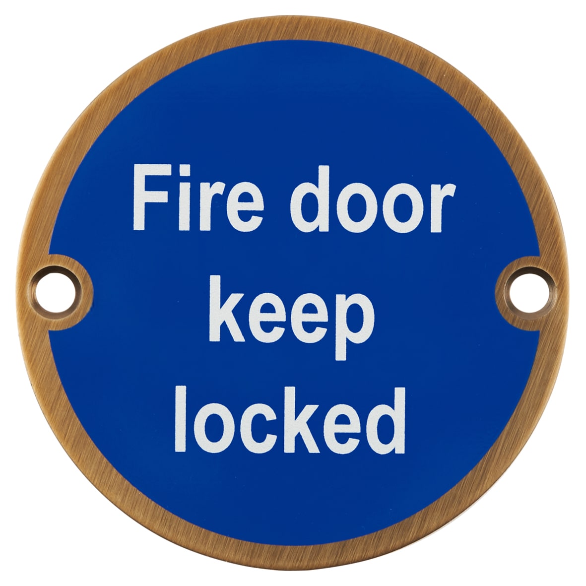 Fire Door Keep Locked Door Sign - 75mm Diameter - Antique Brass