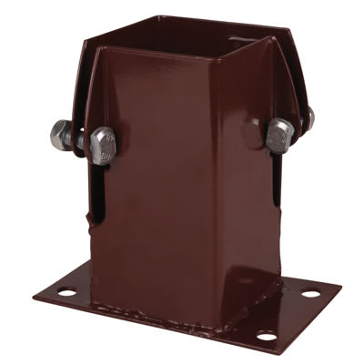 Fence Post Flush Fit Bolt Down Shoe - Twin Bolt - 75 x 75mm - Brown Powder Coated