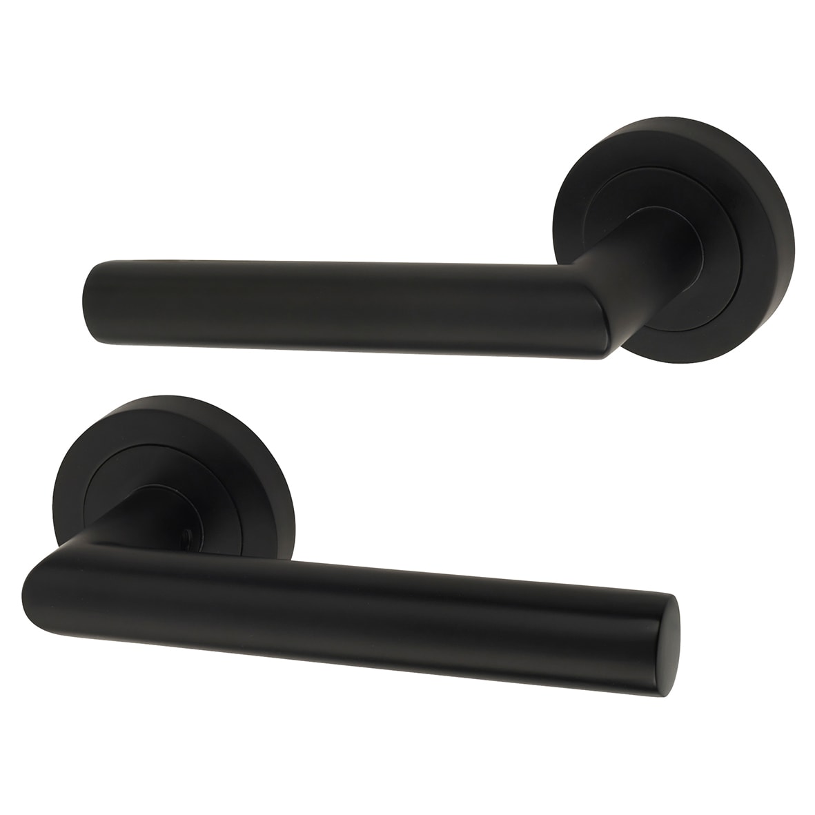 Matt Black Door Handles on Round Rose - Emily Range