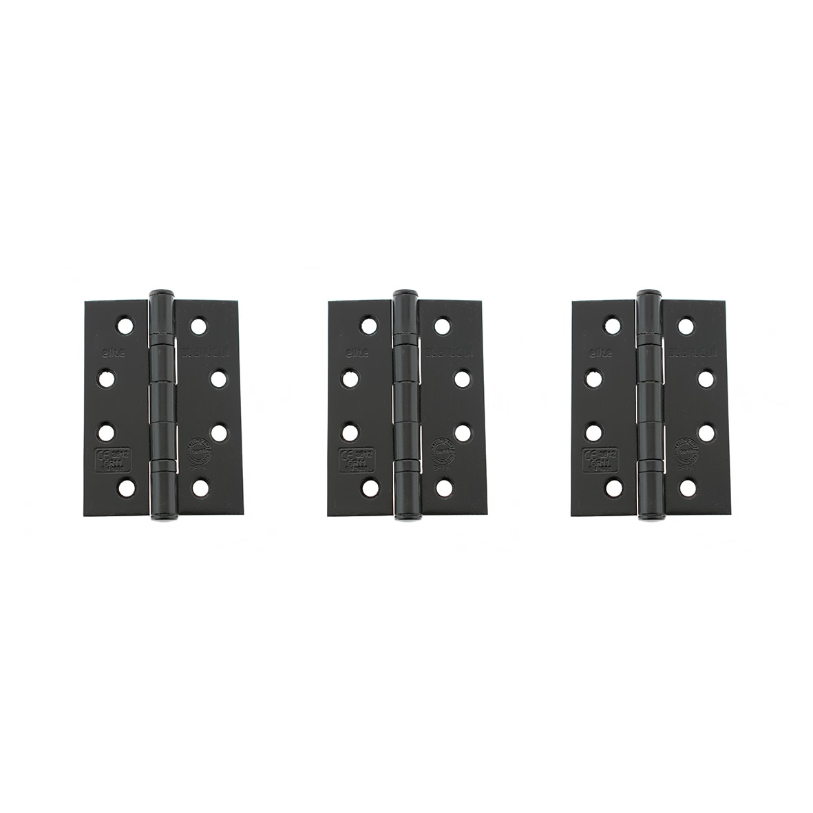 Twin Ball Bearing Grade 11 Butt Fire Door Hinge - 102 x 75 x 2.5mm - Matt Black - Pack of 3