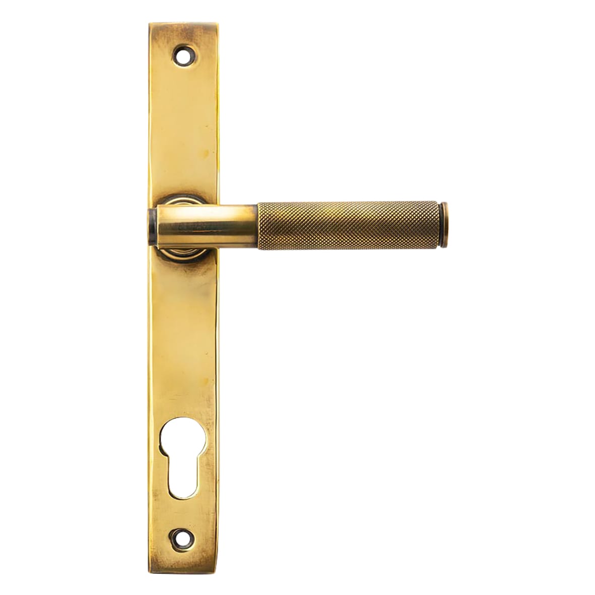 Aged Brass uPVC Slimline Knurled Multipoint Door Handles - 92mm c/c - Brompton Range