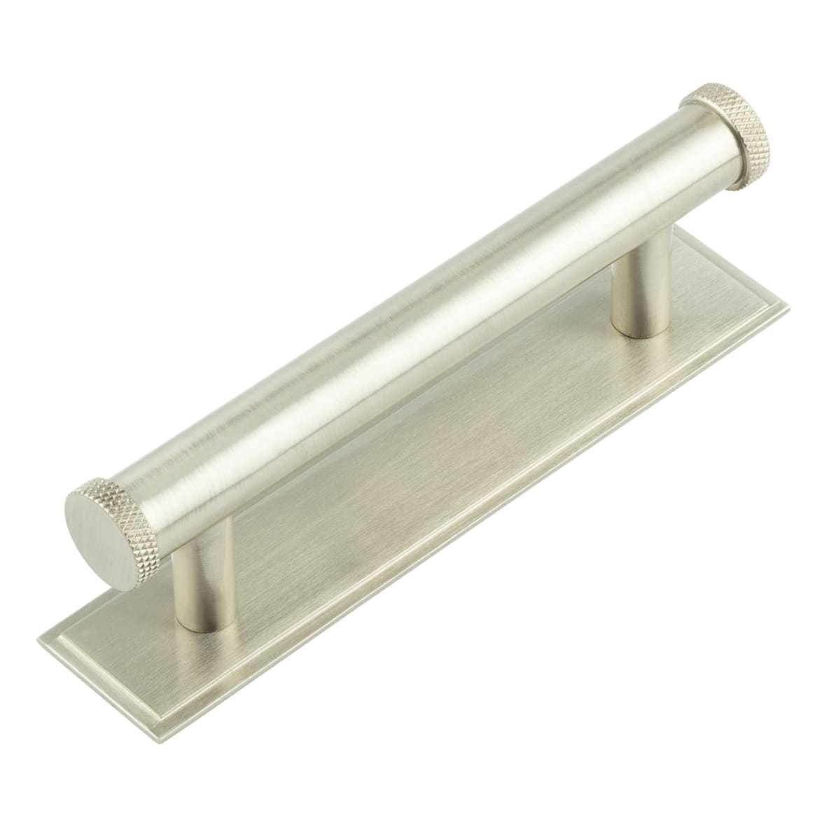 Wenlock 15mm Knurled T-Bar Cabinet Pull Handle on Stepped Backplate - 96mm c/c - Satin Nickel