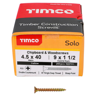 Solo Chippy Pozi Countersunk Wood Screws - 4.5 x 40mm - Yellow Zinc - Pack of 200