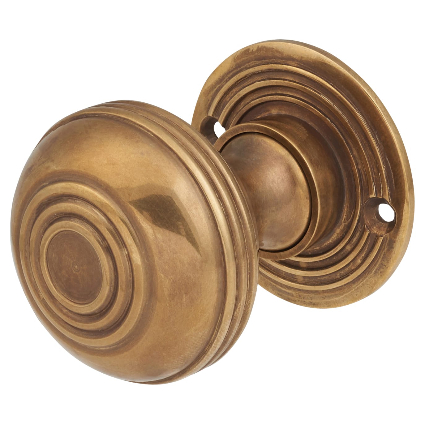 Aged Brass Georgian Ringed Mortice/Rim Door Knob - 50mm Rose Diameter 529753P