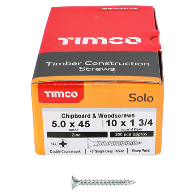 Solo Chippy Pozi Countersunk Wood Screws - 5.0 x 45mm - Zinc Plated - Pack of 200