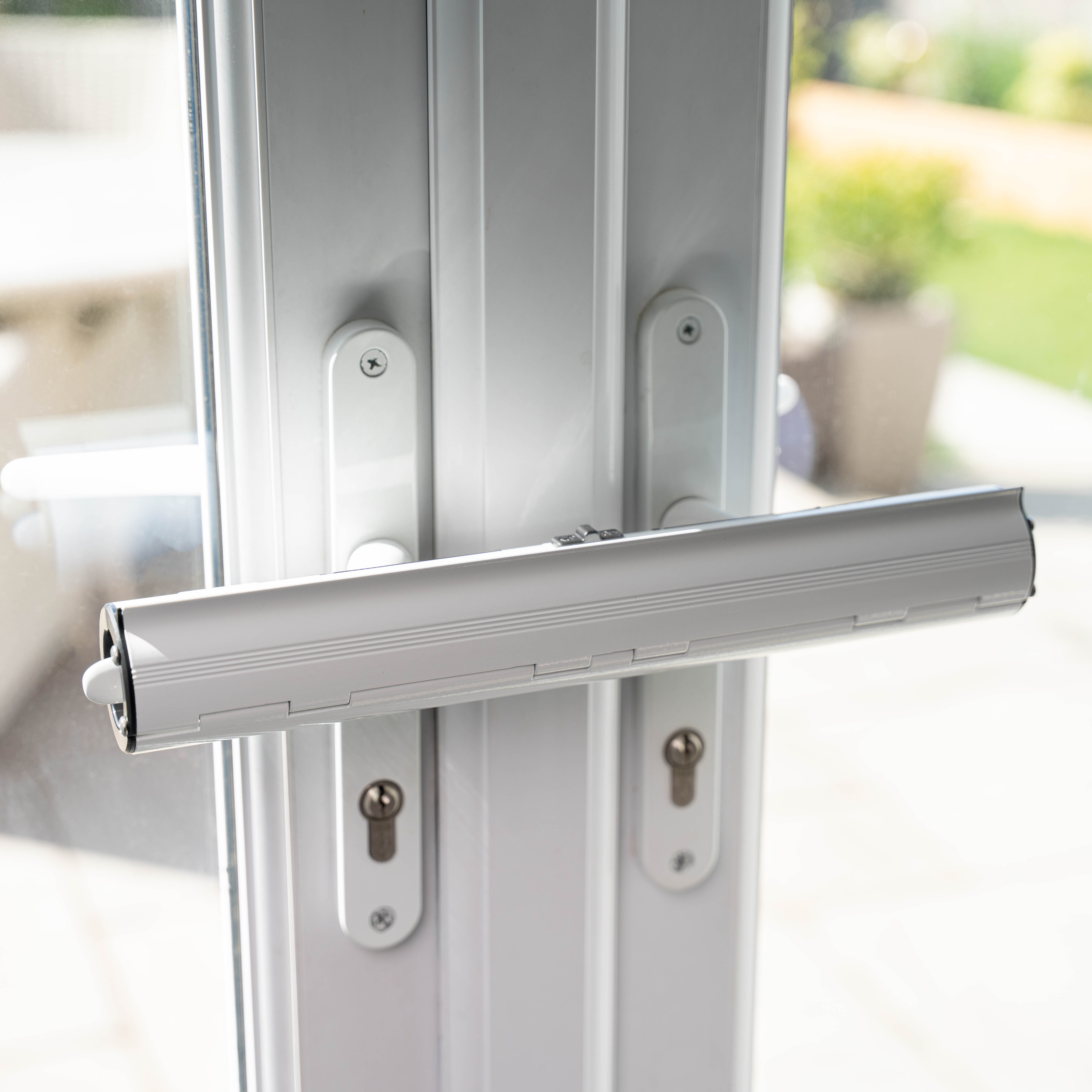 Patio/French No Drill Double Door Handle Security Lock - 335 x 51mm - White
