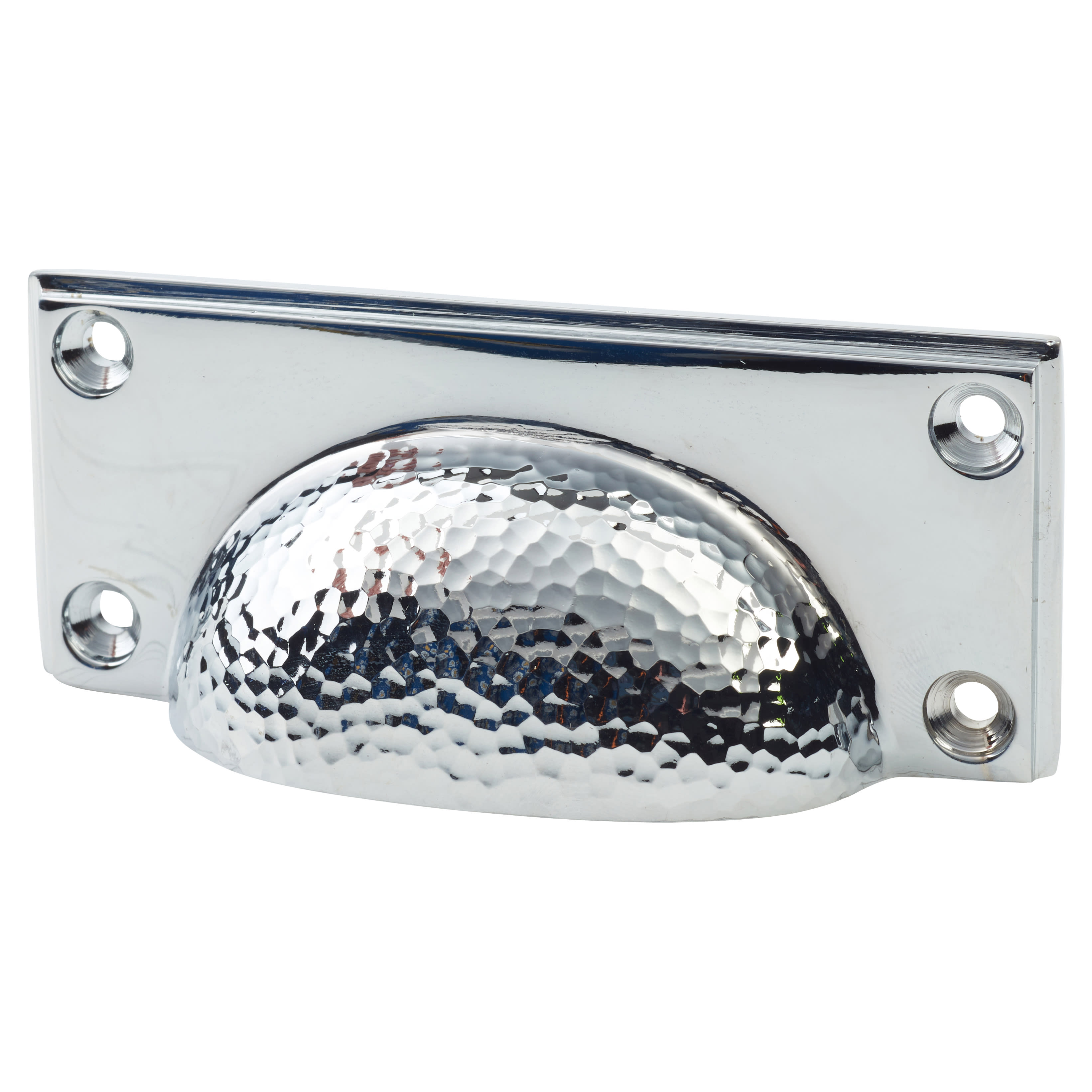Hammered Art Deco Cabinet Cup Handle - 84mm Centres - Polished Chrome