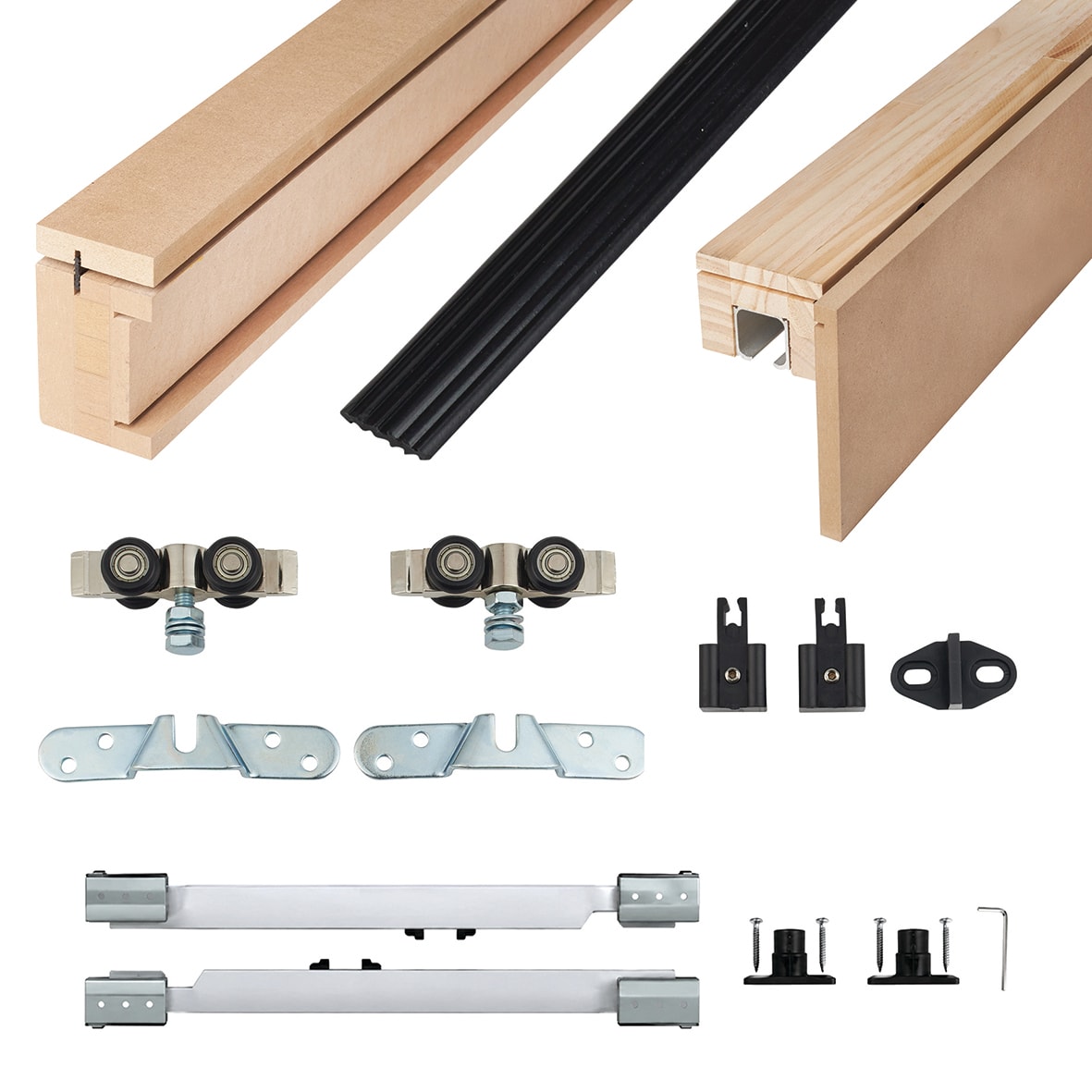 Sliding Door Kit with Pelmet and Post & Soft Close - 2000mm Track - 60kg Max Door Weight - Unpainted