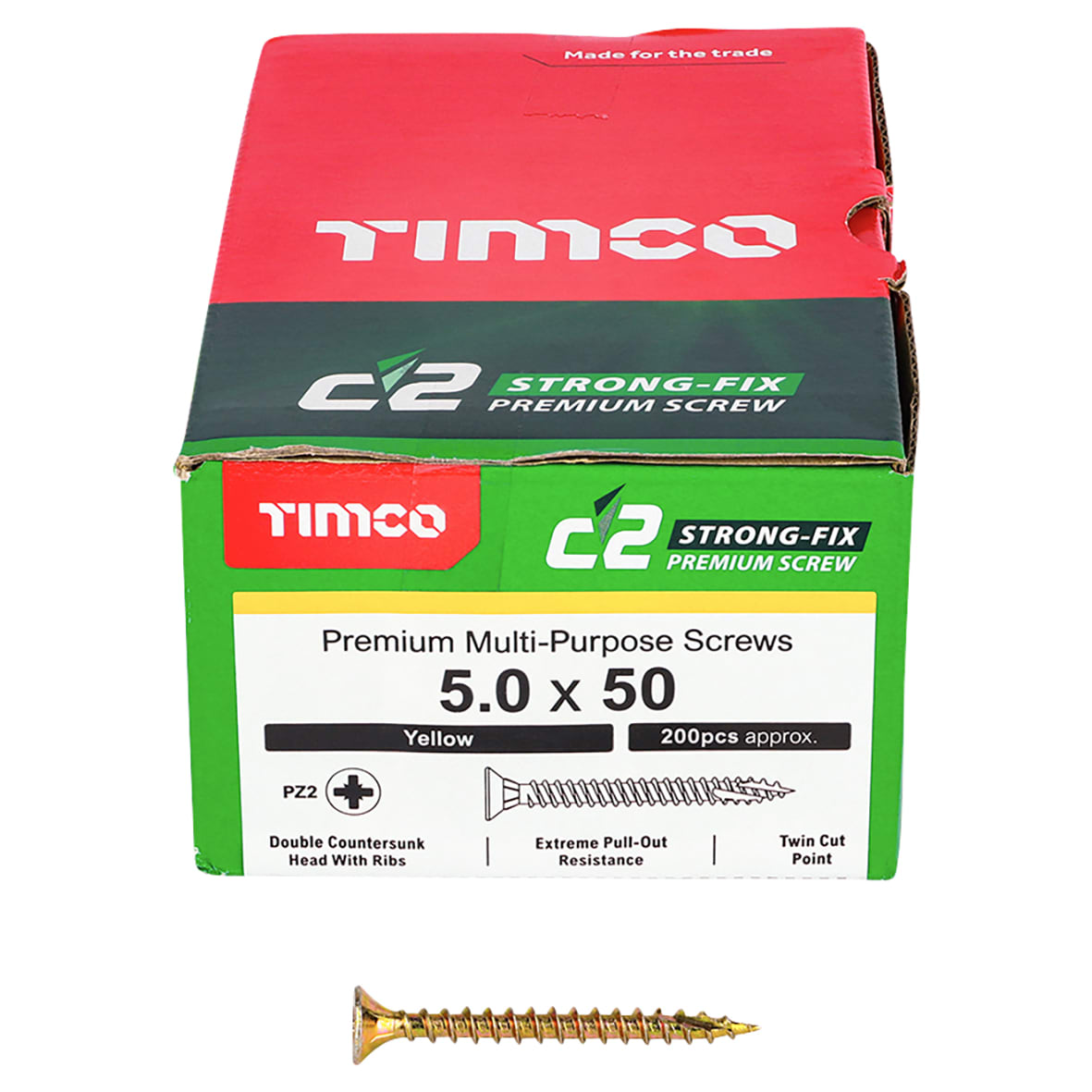 C2 Strong-Fix Pozi Double Countersunk Wood Screws - 5.0 x 50mm - Yellow Zinc - Pack of 200