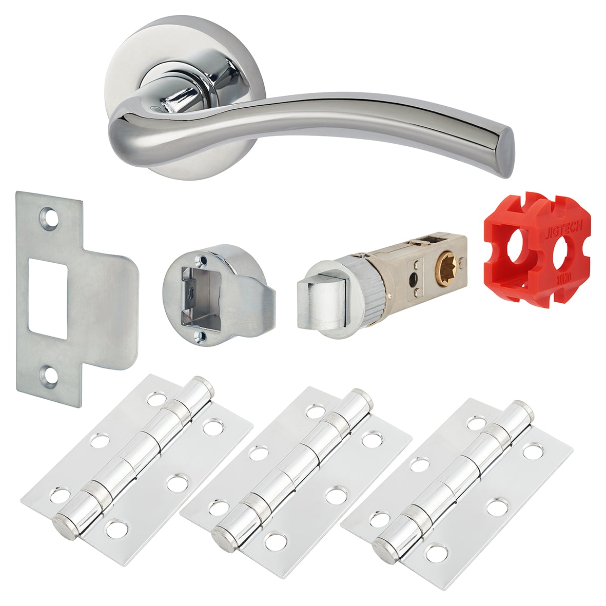 Polished Chrome Latch Door Handles on Rose Pack - Passage - Solar Range