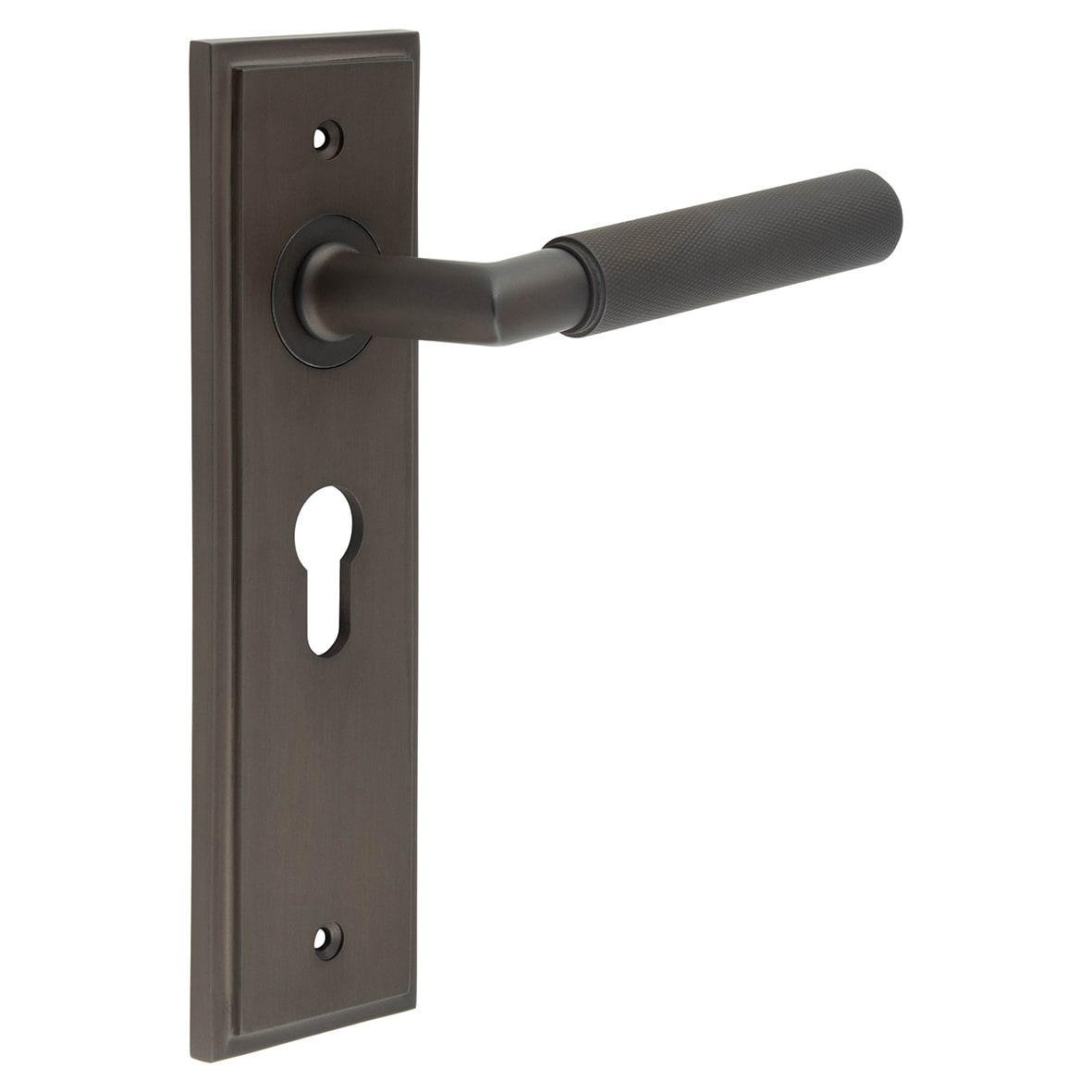Dark Bronze Fire Rated Euro Lock Door Handles - Piccadilly - 200 x 55mm