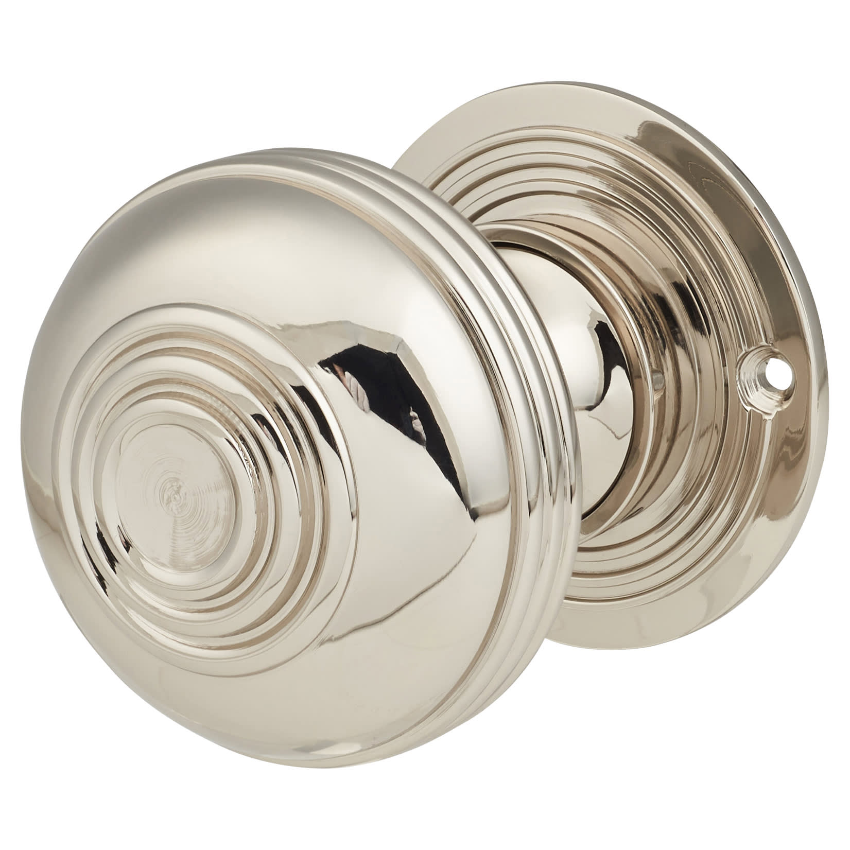 Polished Nickel Georgian Ringed Mortice/Rim Door Knob - 65mm Rose Diameter