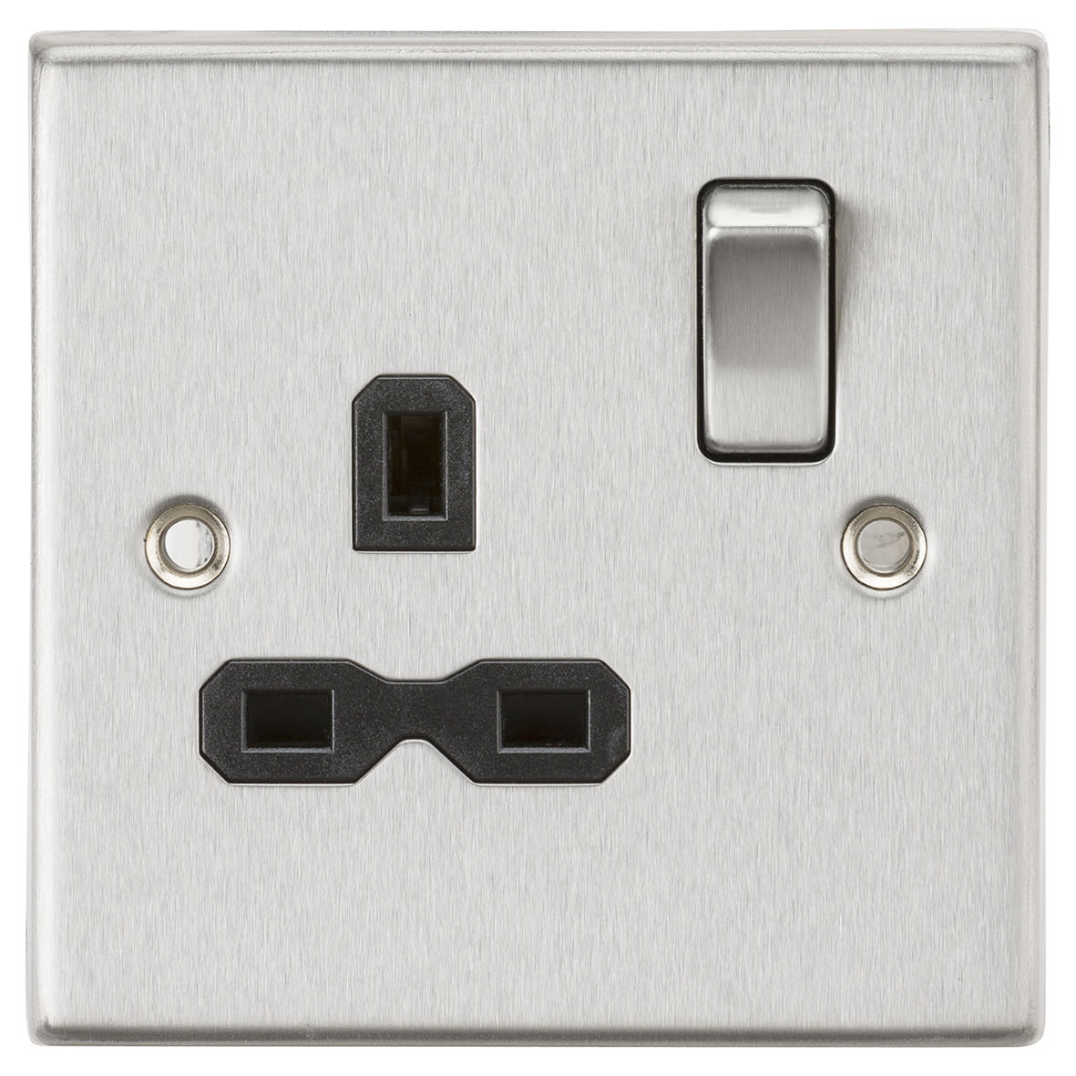 13A 1 Gang Double Pole Switched Socket - Brushed Chrome with Black Insert 191563P