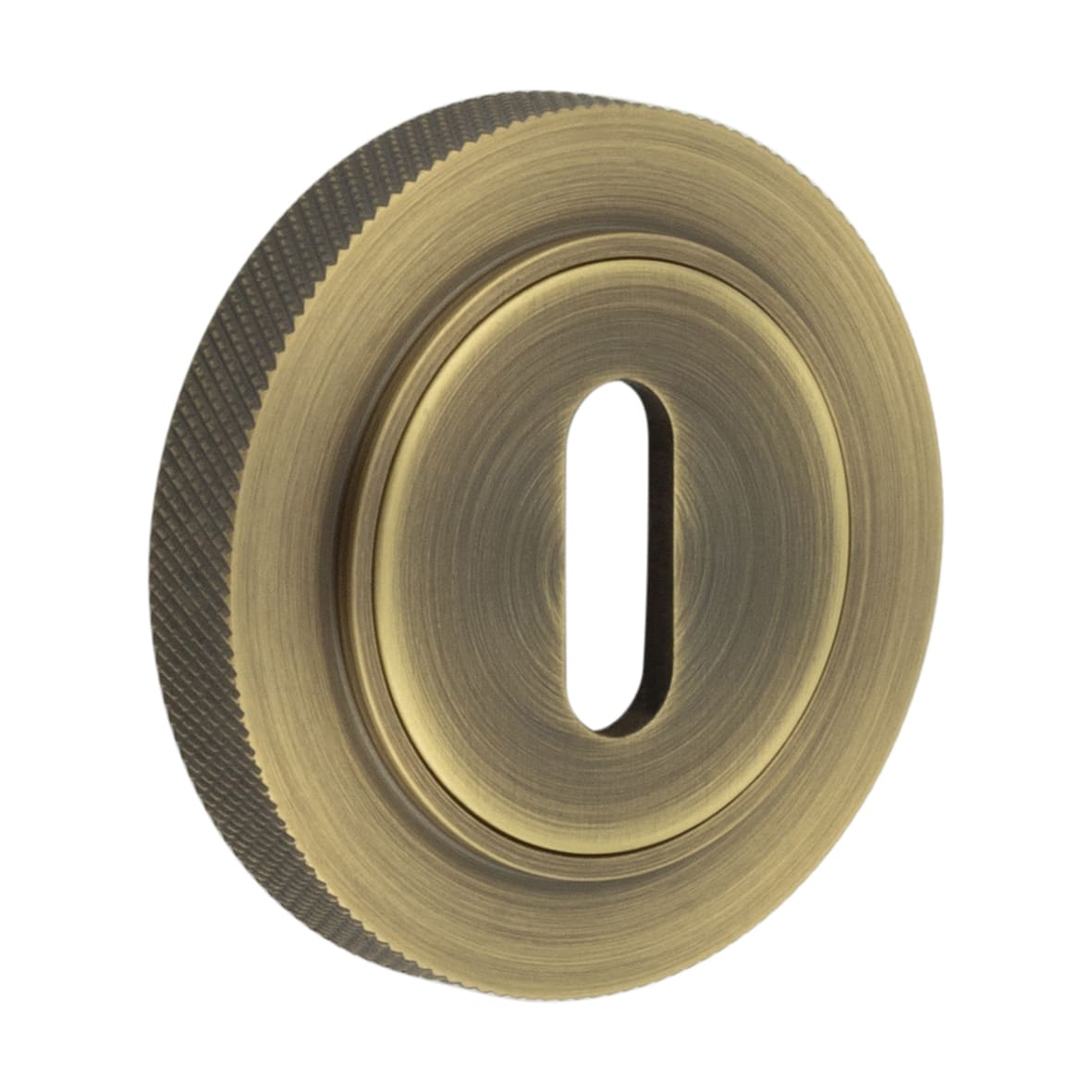 Escutcheon on Knurled Rose - 53mm Diameter - Keyhole - Antique Brass