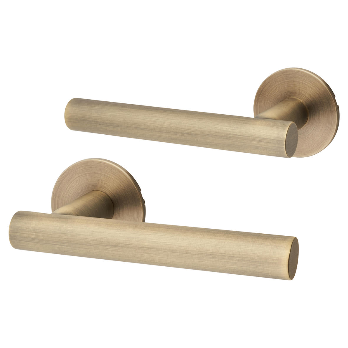 Matt Antique Brass Door Handles on Round Slim Rose - Schema Vinklad Range