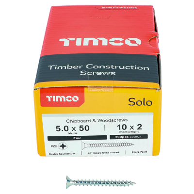 Solo Chippy Pozi Countersunk Wood Screws - 5.0 x 50mm - Zinc Plated - Pack of 200