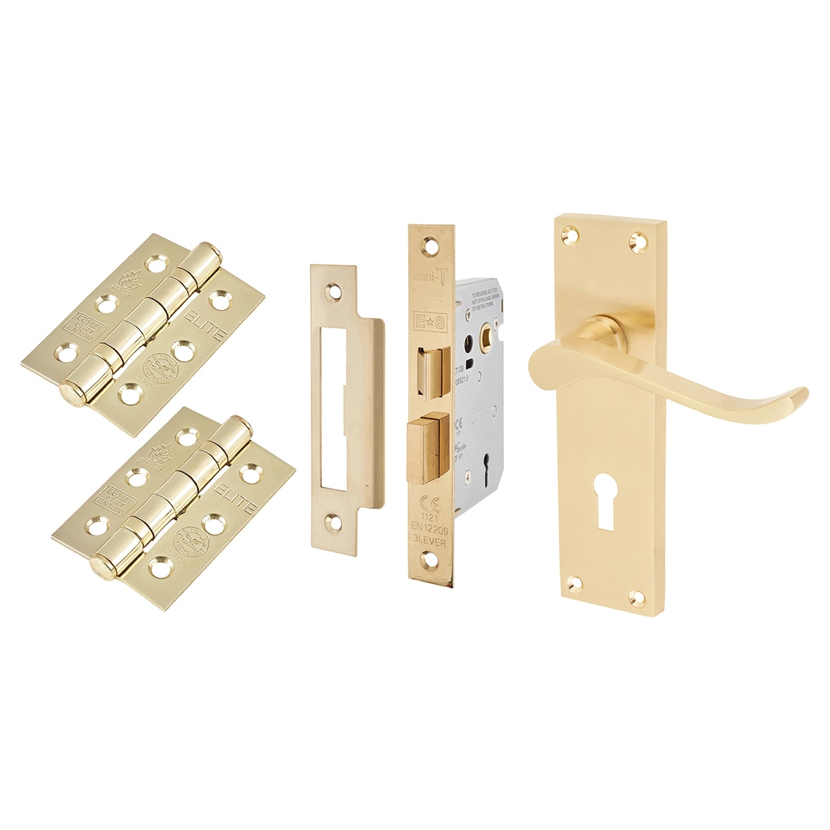Satin Brass Budget Scroll 3 Lever Sashlock Door Handles Pack
