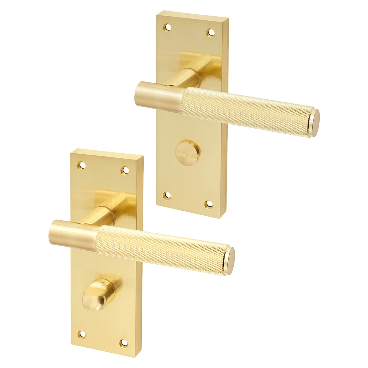 Satin Brass Knurled Bathroom Door Handles - Remi Range - 155 x 55mm