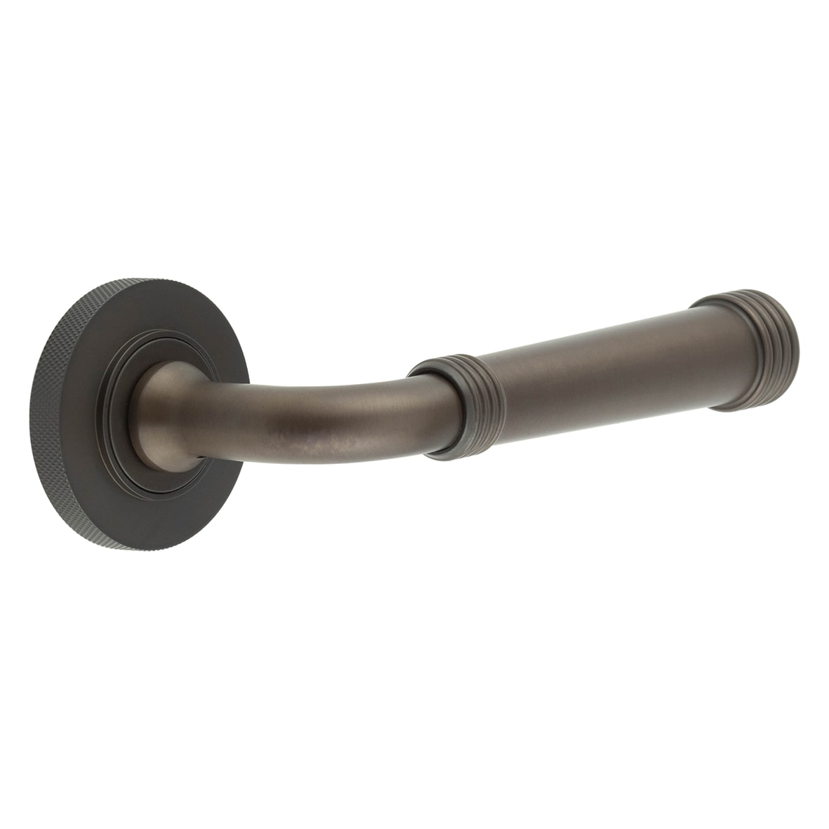 Dark Bronze Fire Rated Door Handles on Round Knurled Rose - Highgate Range