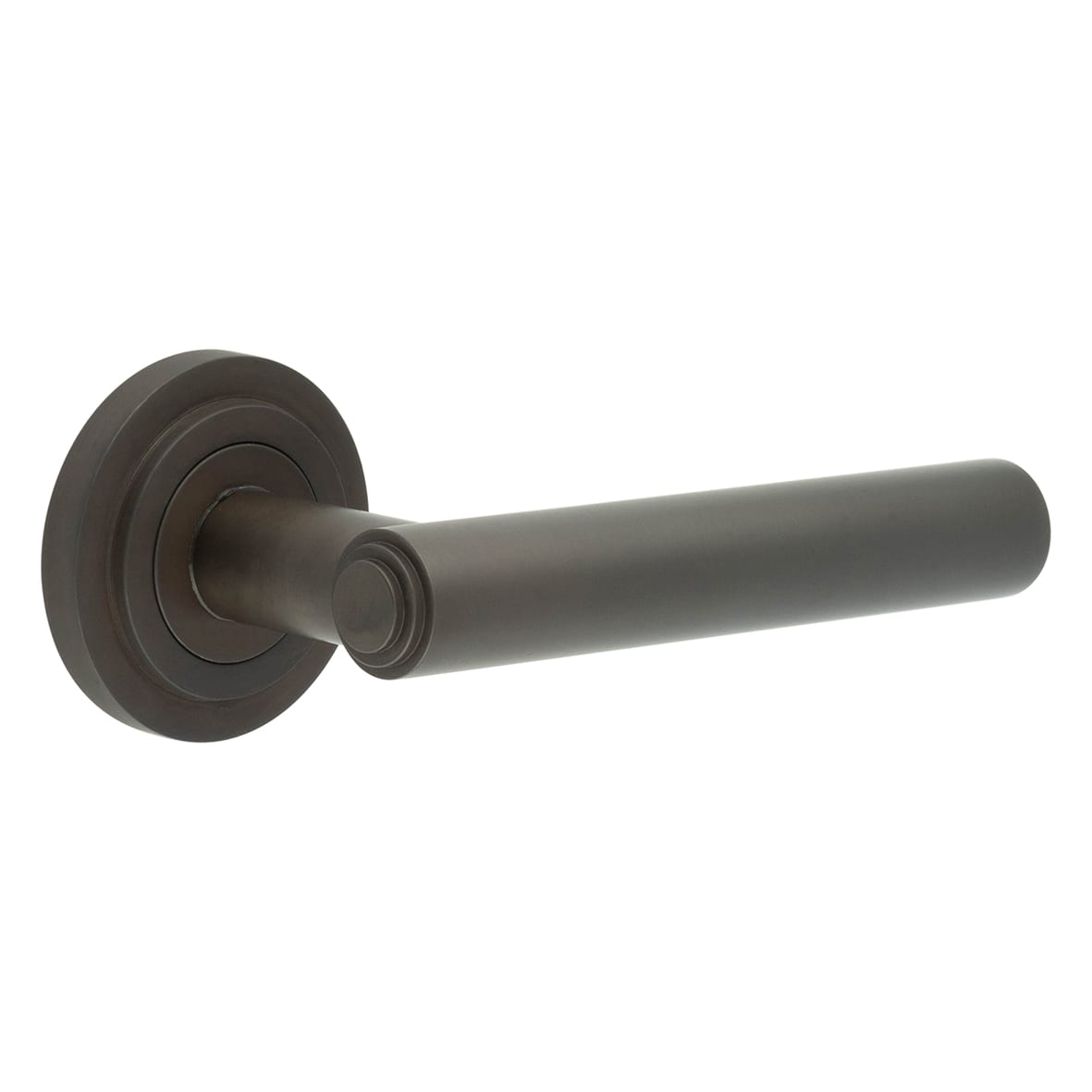 Dark Bronze Fire Rated Door Handles on Round Stepped Rose - Richmond Range
