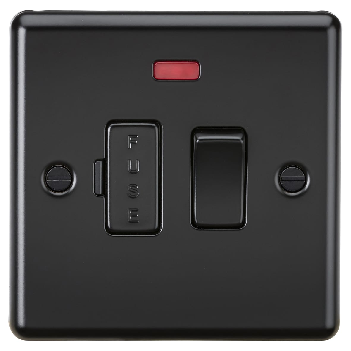 13A 1 Gang Round Edge Switched Fused Spur with Neon - Matt Black