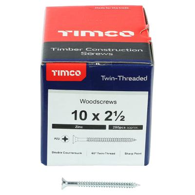 Twin Threaded Pozi Countersunk Wood Screws - 10 x 2 1/2" - Zinc Plated - Pack of 200