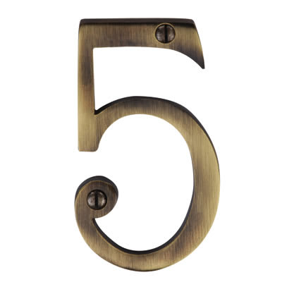 Marcus 76mm Screw Fix Door Numeral - 5 - Antique Brass