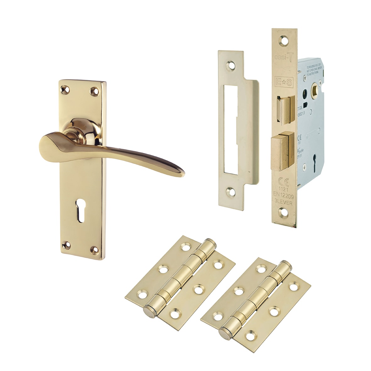 Polished Brass 3 Lever Sashlock Door Handles Pack - Buckingham Range