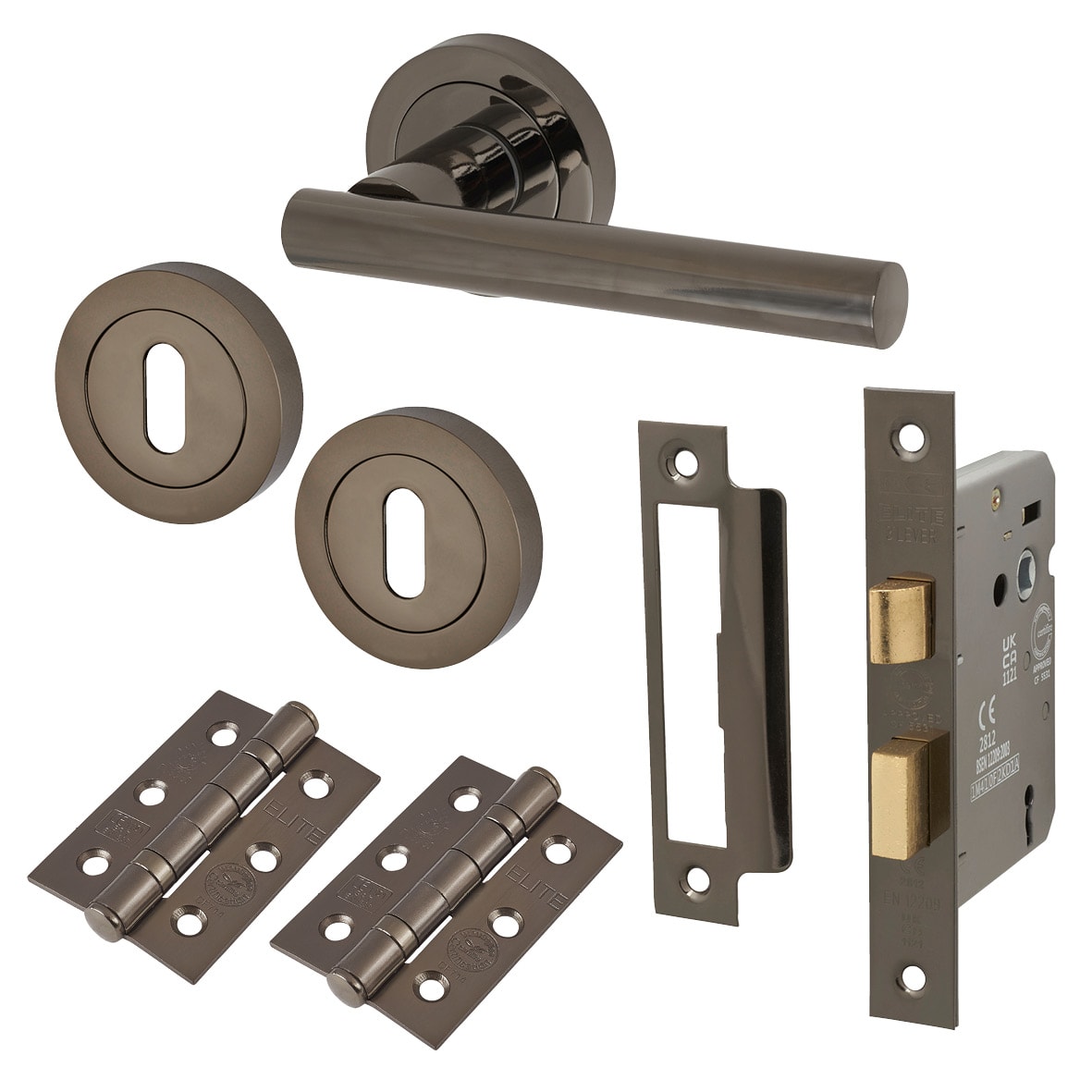 Black Nickel 3 Lever Sashlock Door Handles on Rose Pack - Bella Range