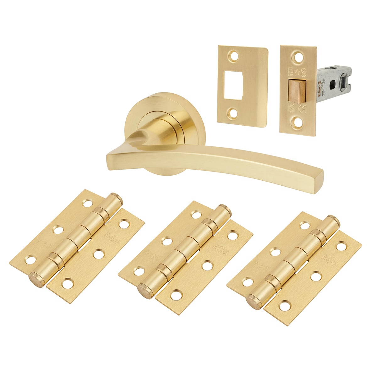 Brass Satin Brass Latch Door Handles on Rose Ultimate Door Pack - Tavira Range