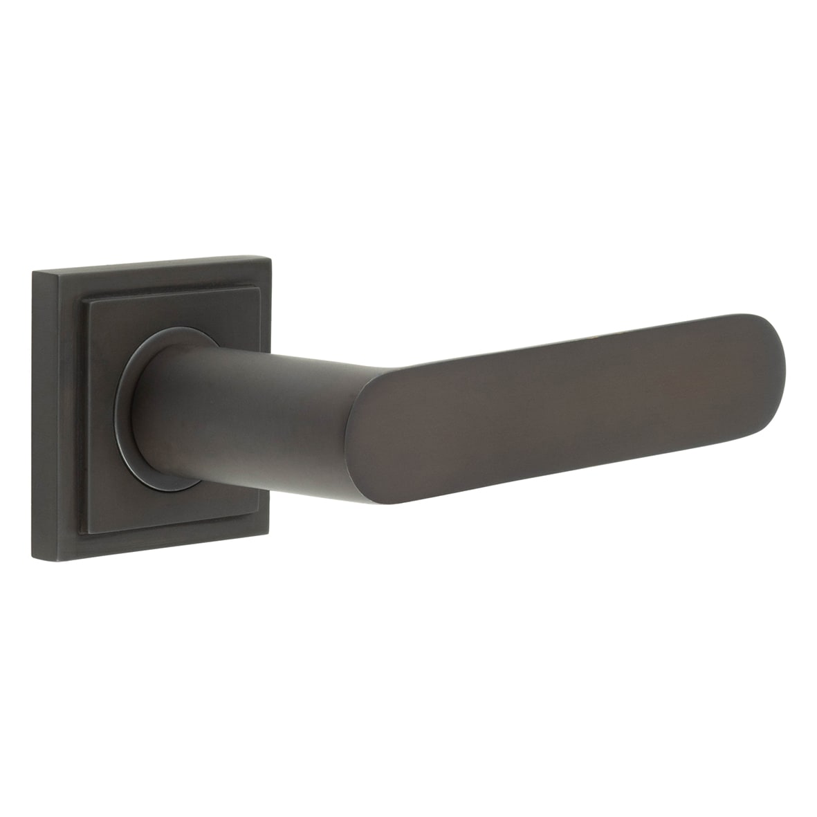 Dark Bronze Fire Rated Door Handles on Square Stepped Rose - Kensington Range