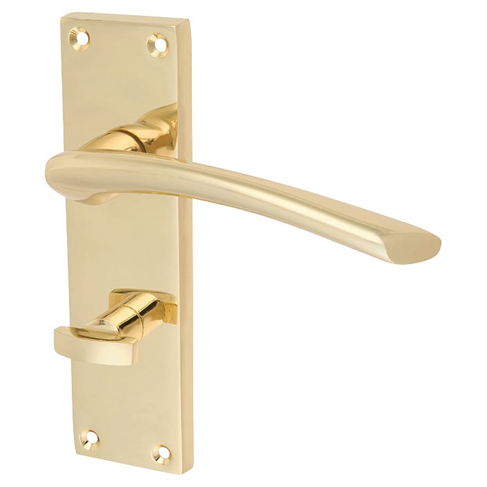 Polished Brass Bathroom Lock Door Handles Pack - Rimini Range