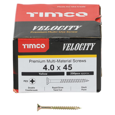 Velocity Pozi Countersunk Wood Screws - 4.0 x 45mm - Yellow Zinc - Pack of 200