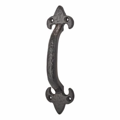 Antique Black Iron Fleur de Lys D-Bar Door Pull Handle - Screw Fix - 175 x 50mm