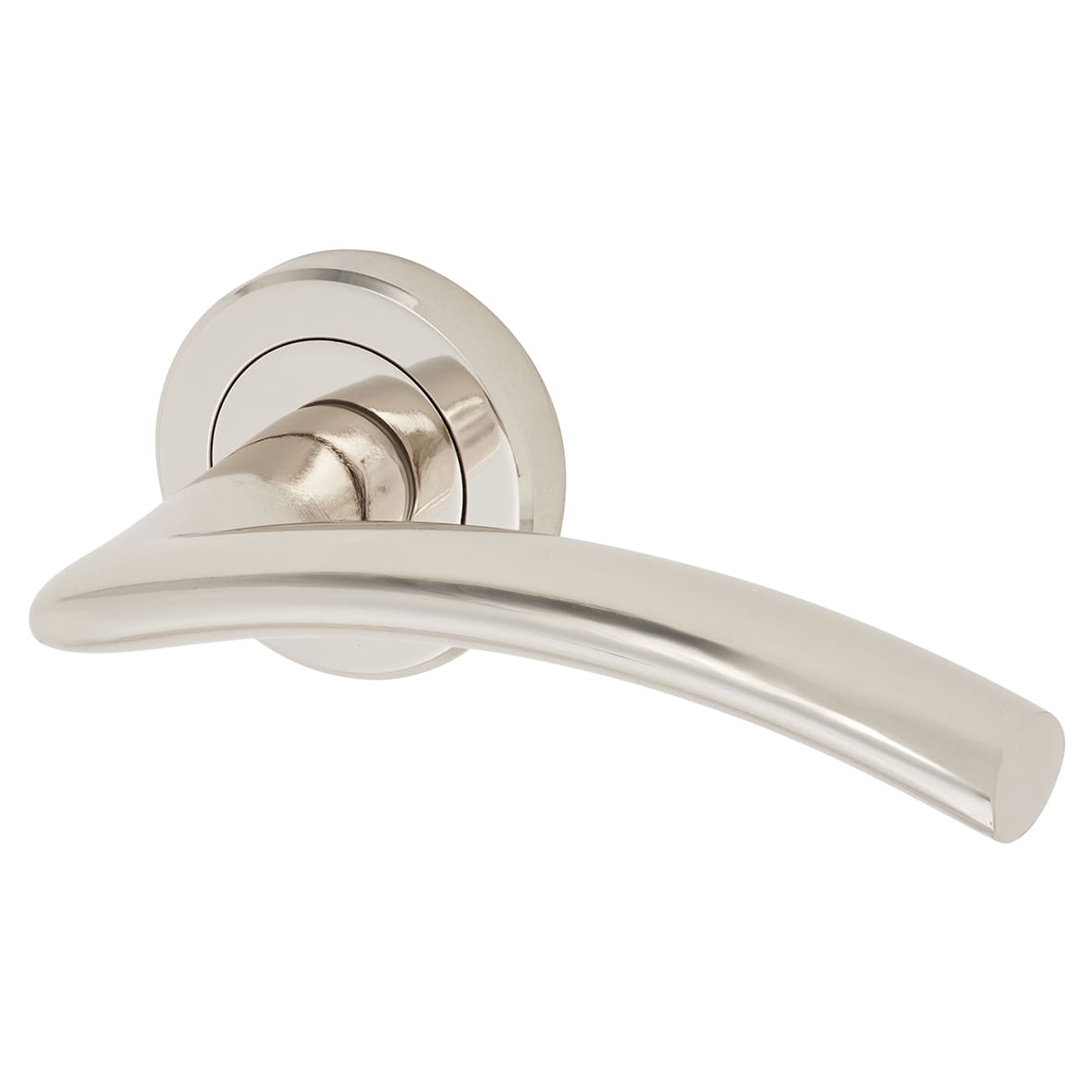 Brass Polished Nickel Door Handles on Round Rose - Trenta Range