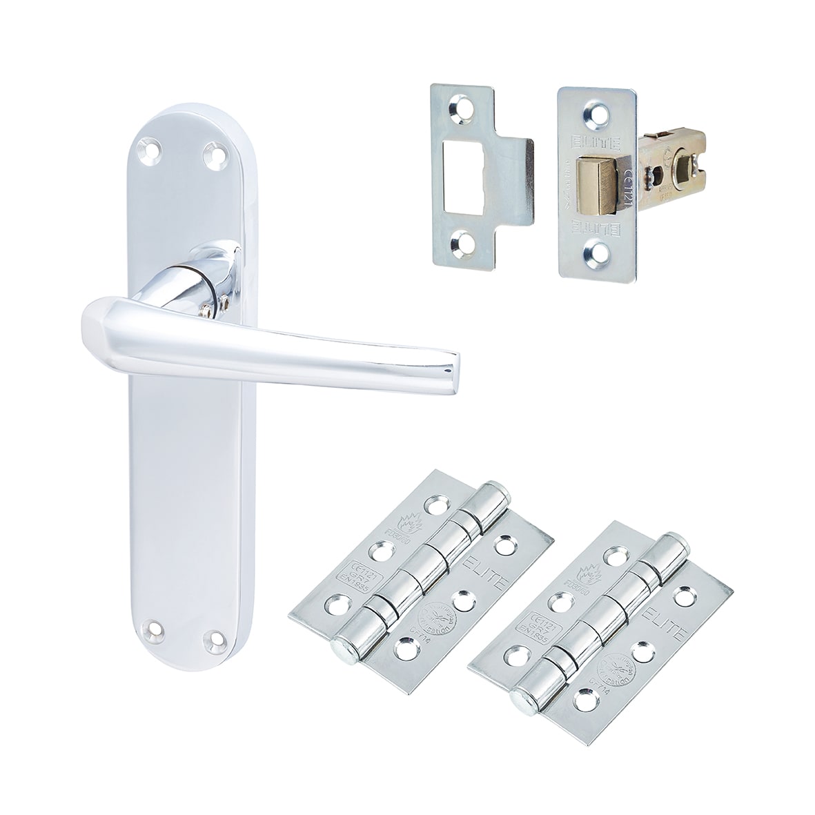 Polished Chrome Latch Door Handles Pack - Naples Range
