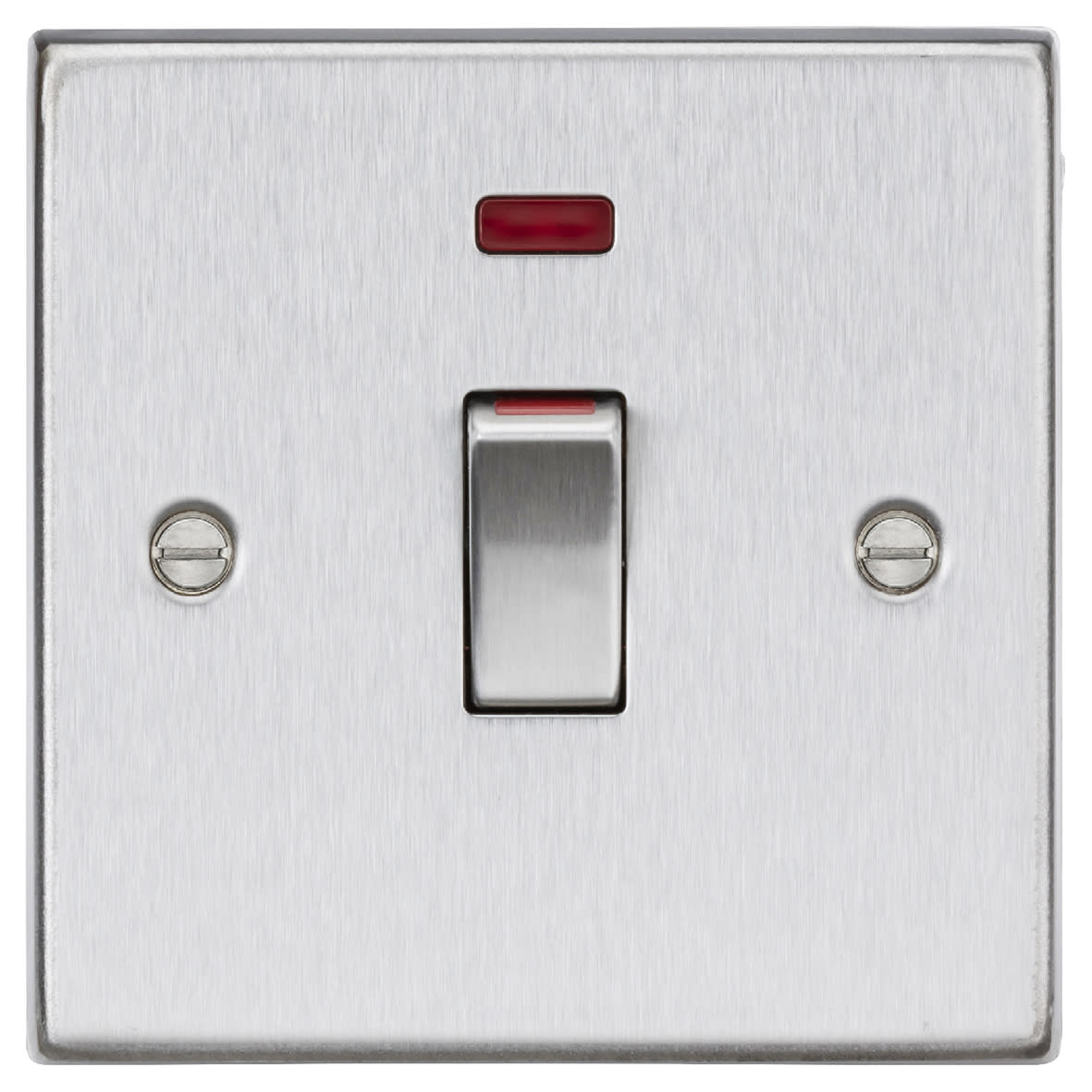 45A 1 Gang Square Edge Double Pole Cooker Switch with Neon - Brushed Chrome