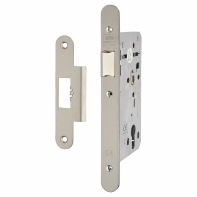 Heavy Duty DIN Latch - 90mm Case - 60mm Backset - Radius - Satin Stainless Steel