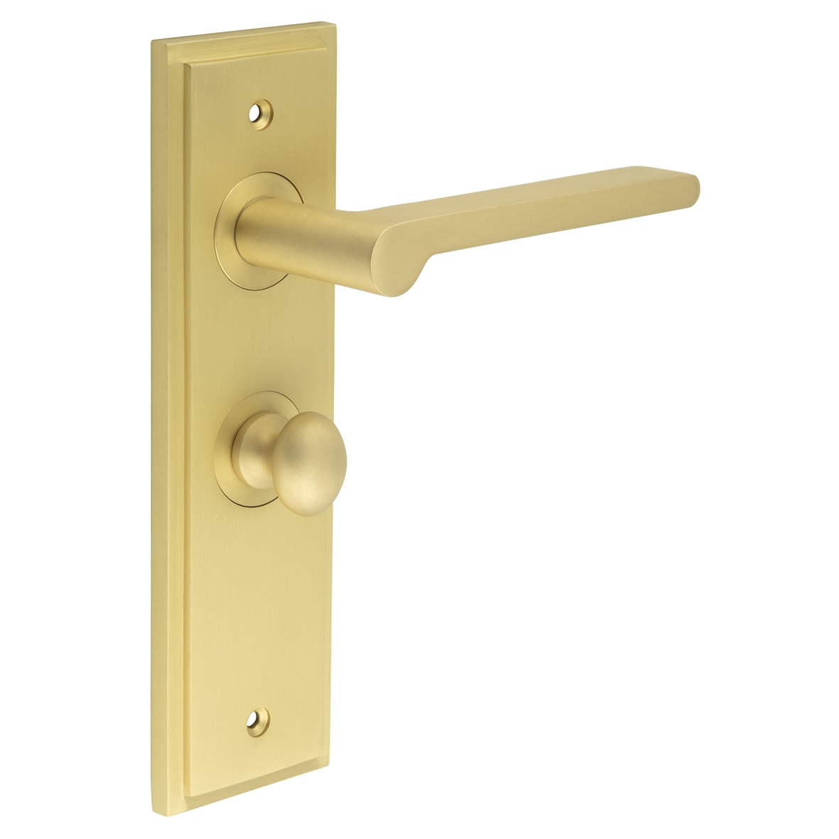 Satin Brass Fire Rated Bathroom Door Handles - Fitzrovia - Inner 1 - 200 x 55mm