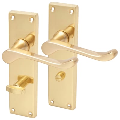 Polished Brass Victorian Scroll Bathroom Door Handles - 155 x 42mm