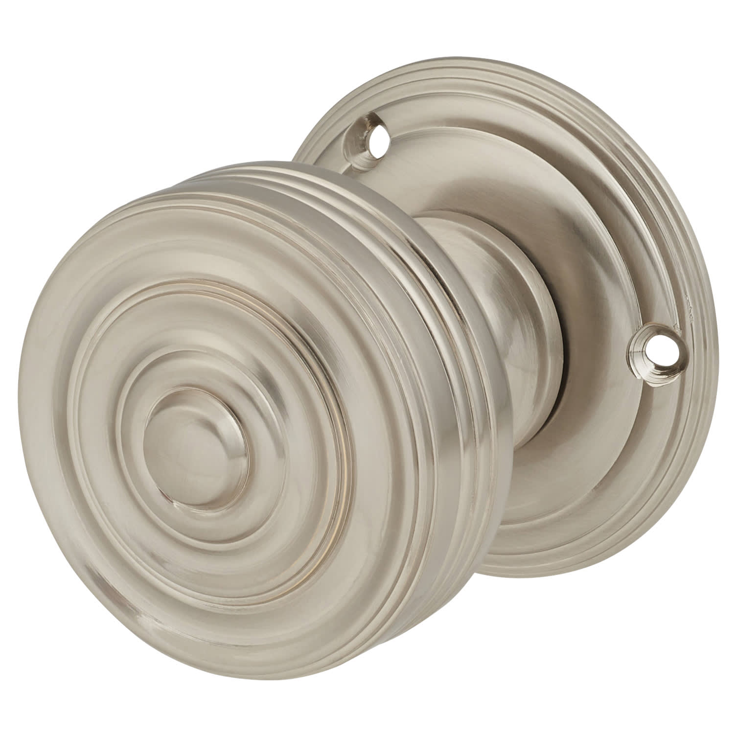 Satin Nickel Georgian Ringed Mortice Door Knob - 55mm Rose Diameter