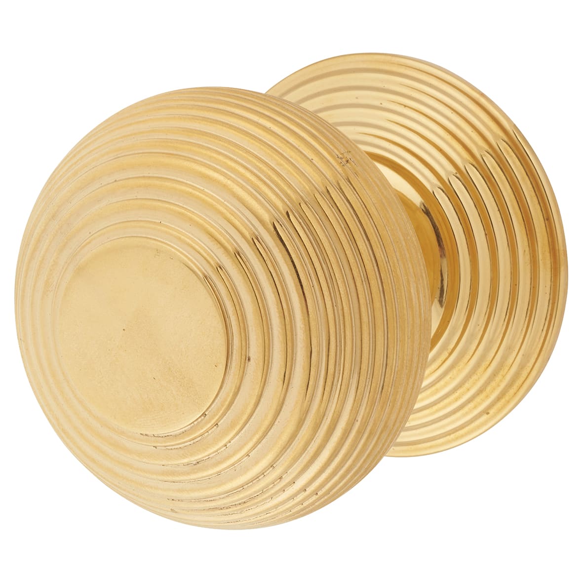 Marcus Unlacquered Brass Round Reeded Centre Door Knob - 76mm Rose Diameter
