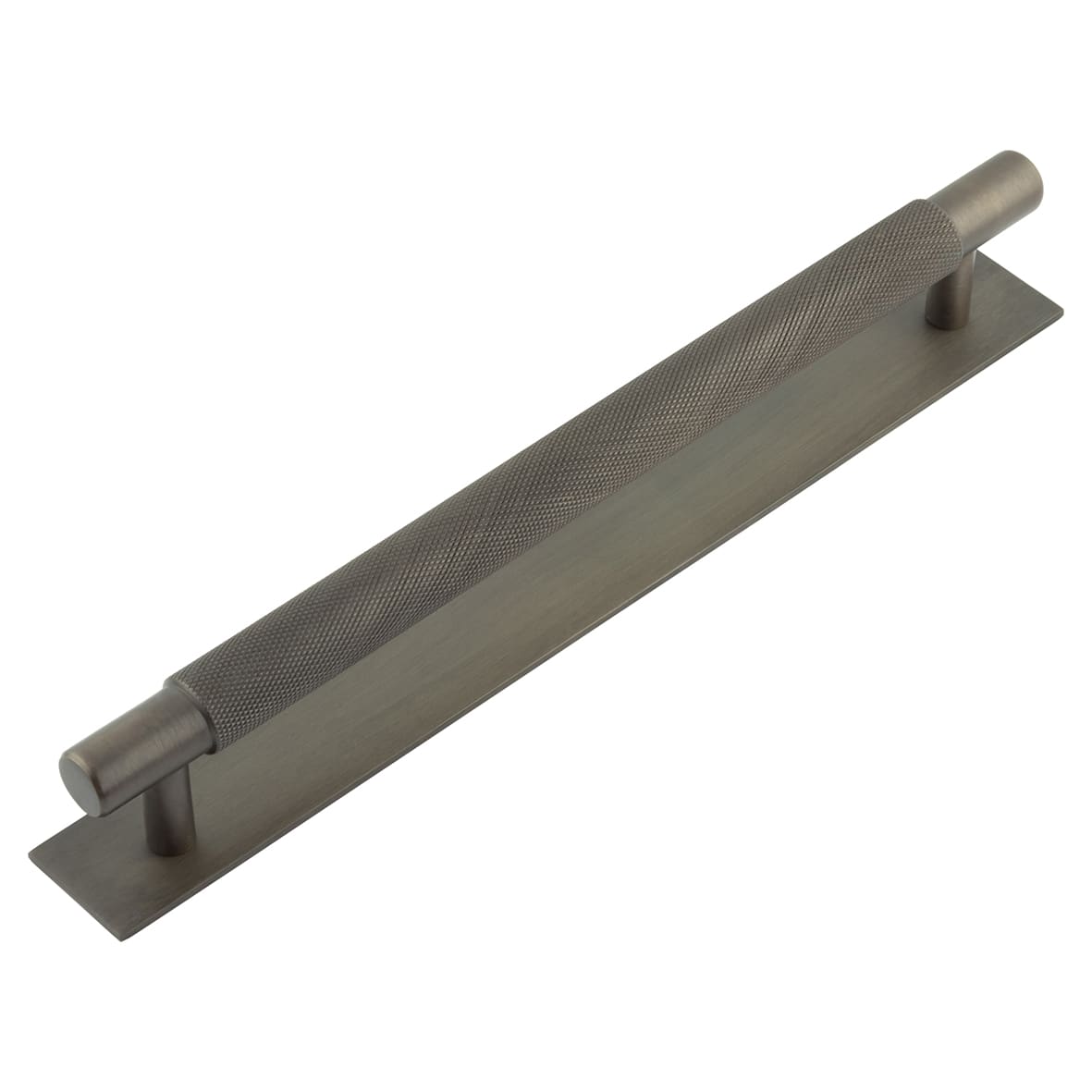 Taplow 18mm Knurled T-Bar Cabinet Pull Handle on Plain Backplate - 224mm c/c - Dark Bronze