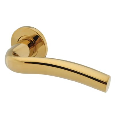 PVD Brass Door Handles on Round Rose - Swept 4 Range