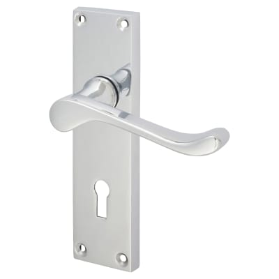 Polished Chrome Victorian Scroll Keyhole Lock Door Handles - 155 x 42mm