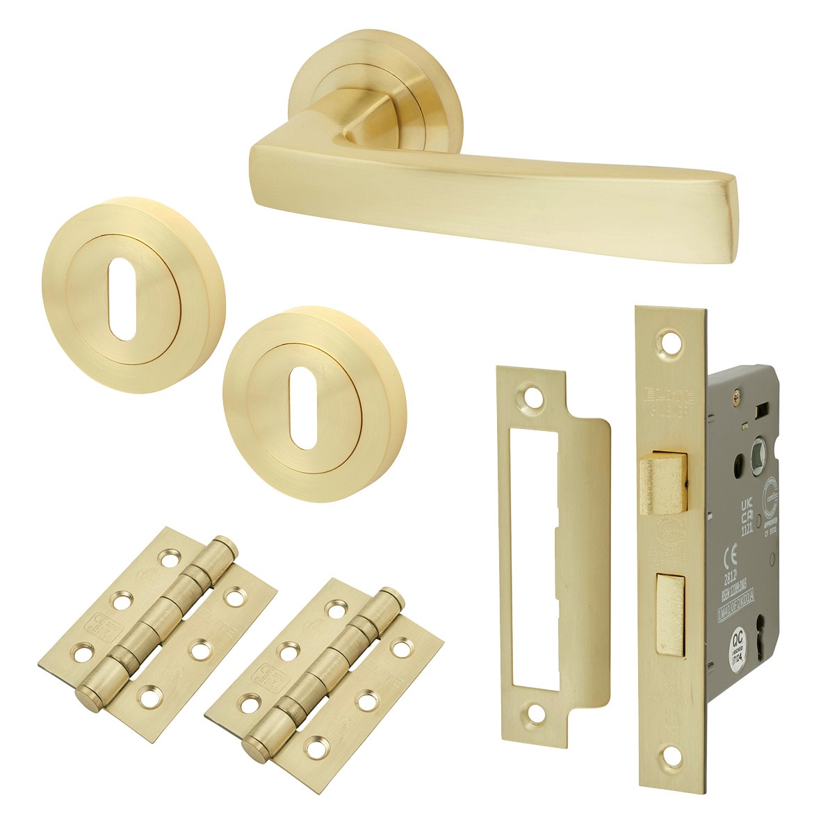 Satin Brass 3 Lever Sashlock Door Handles on Rose Pack - Ivy Range