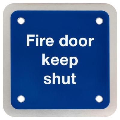 Fire Door Keep Shut Door Sign - Square - 90 x 90mm - Satin Stainless Steel