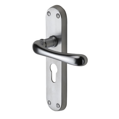 Satin Chrome Euro Lock Door Handles - Donna Range - 183 x 42mm