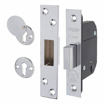 Heavy Duty:2007 5 Lever Deadlock - 81mm Case - 58mm Backset - Polished Stainless Steel