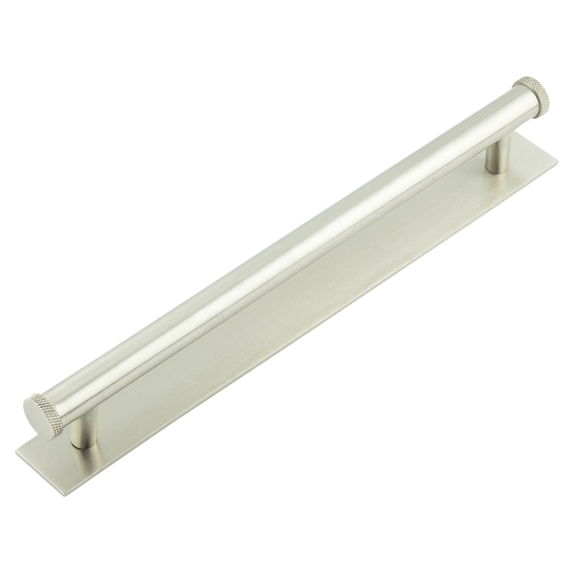 Wenlock 15mm Knurled T-Bar Cabinet Pull Handle on Plain Backplate - 224mm c/c - Satin Nickel